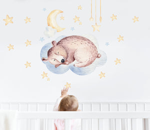 Sleeping bear on a cloud - nursery wall decal