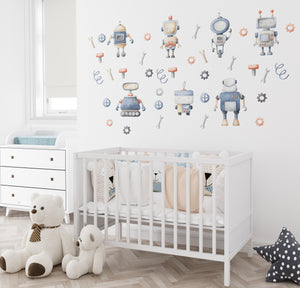 Educational robot adventure stickers - amazing tech themed wall decor for children's room by Igibee