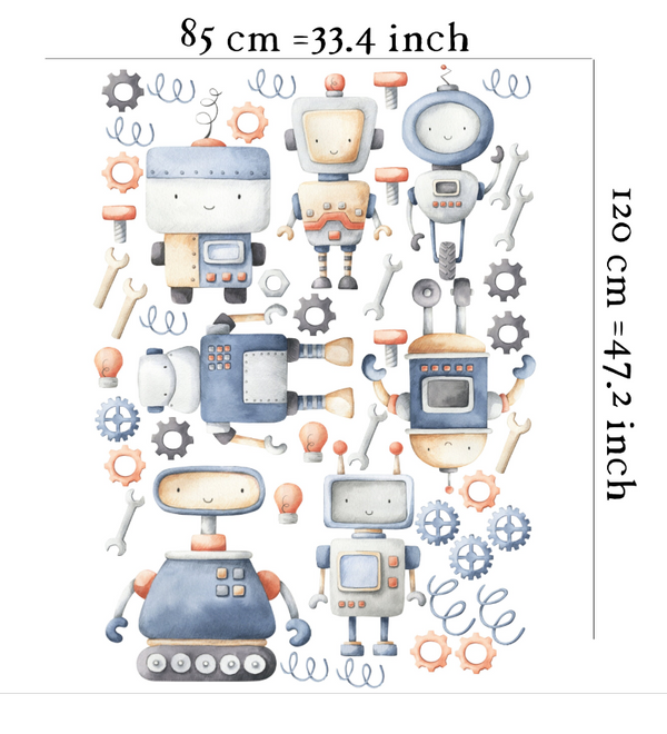 Educational robots adventure wall stickers - colorful robot characters for kids room decor by Igibee