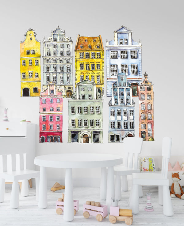 Educational town houses wall decals - colorful adventure learning set for kids room by Igibee