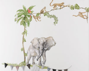 Elephant monkeys with palm tree peel and stick