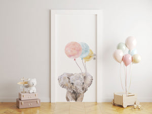 Elephant with balloons - nursery door decal