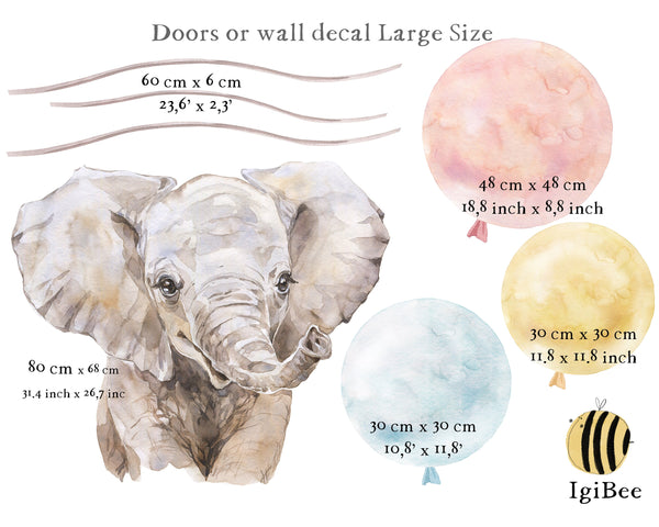 Elephant with balloons - nursery door decal