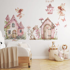 Fairy houses, bunny cottage and magic flower door wall decals by Igibee