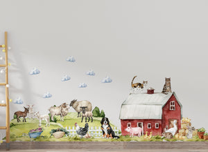Farm animals wall stickers with barn and tractor - peel and stick decals for kids room by Igibee