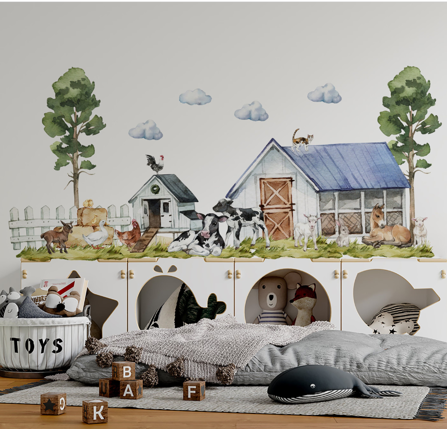 Farm animals wall decals - cows, horses and chickens peel and stick for kids nursery by Igibee