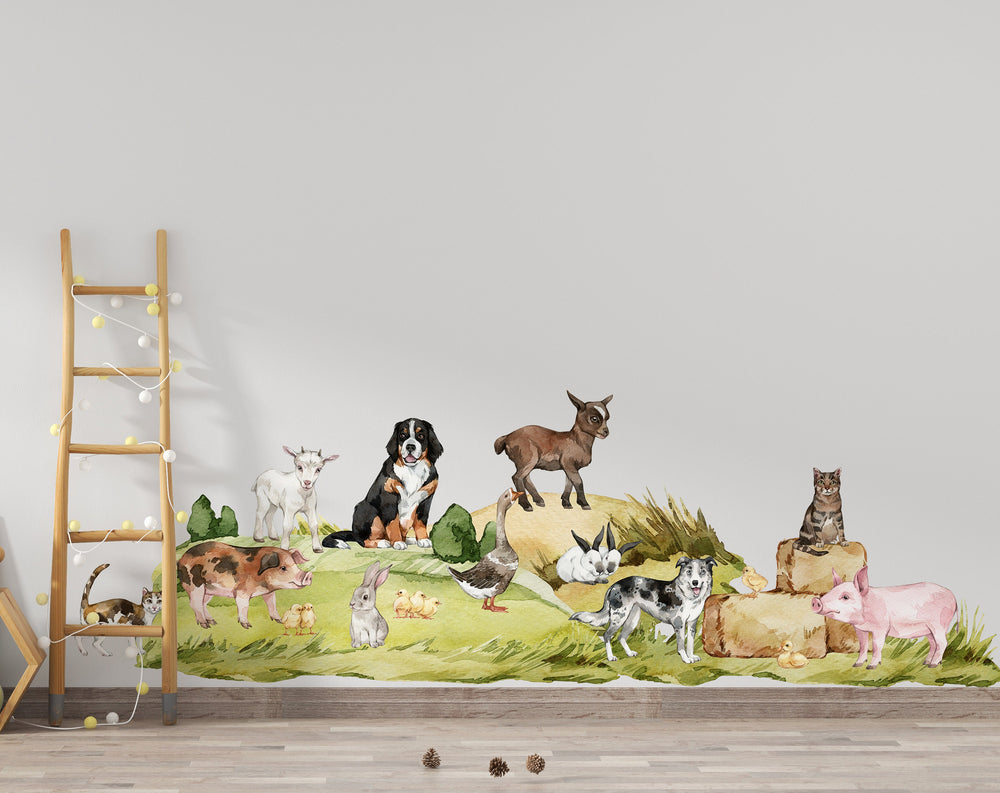 Farm animals wall decals - goats, dog, pig and duck peel and stick collection for kids room by Igibee