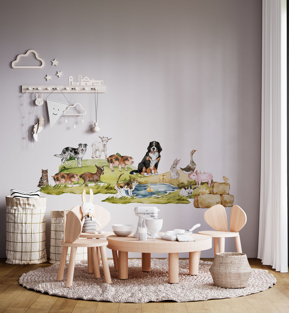 Farm animals wall decals - goats, dog, pig and duck peel and stick collection for kids room by Igibee