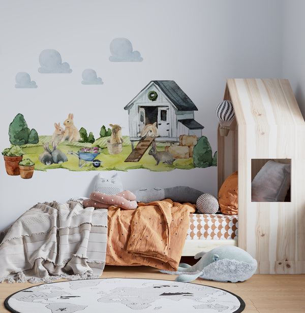 Farm rabbit bunny animal wall decals - adorable countryside pets for kids room by Igibee