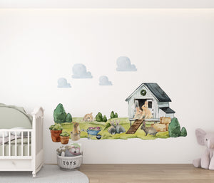 Farm rabbit bunny animal wall decals - adorable nursery decor peel and stick stickers by Igibee