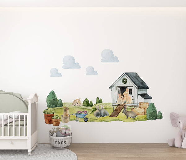 Farm rabbit bunny animal wall decals - adorable nursery decor peel and stick stickers by Igibee