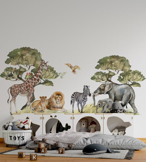Große Safari-Sammlung afrikanischer Tiere: Löwen, Elefanten, Zebras, Giraffen