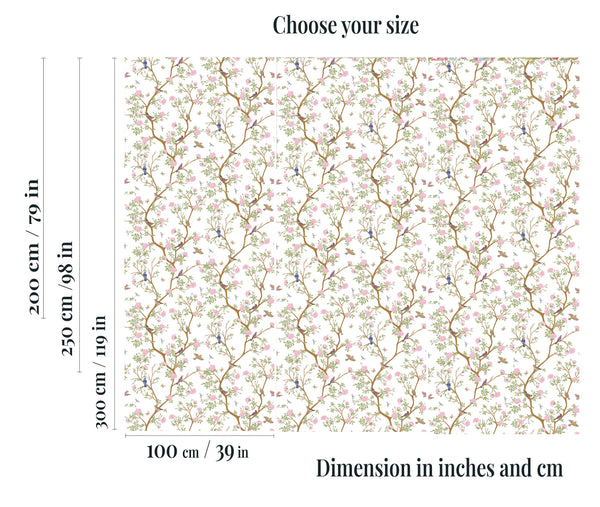 Blumentapete, Chinoiserie-Tapete, entfernbare Tapete, abziehbare Tapete, temporäre Tapete, Kinderzimmertapete