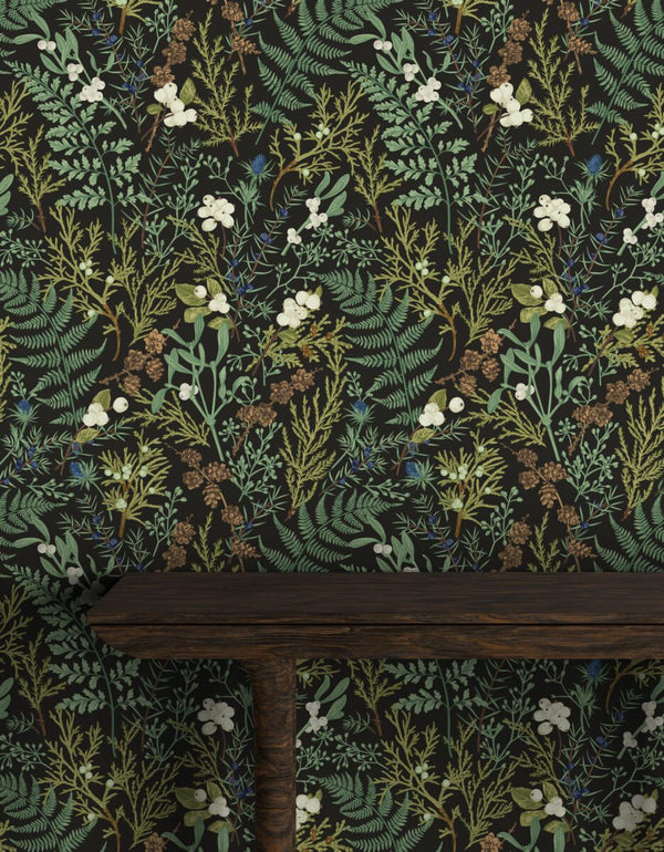 Dark fern wallpaper mural detail by Igibee