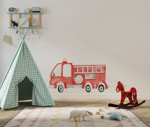 Fire brigade vehicle big red wall sticker - perfect for little fireman bedroom decor by Igibee