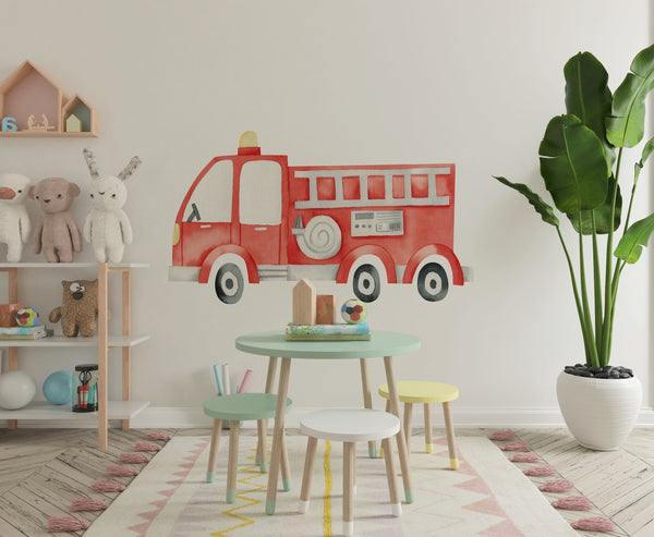 Fire brigade vehicle red wall sticker - big truck decal for little fireman bedroom by Igibee