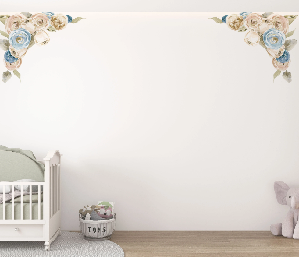 Self-adhesive flower corner arrangement - beautiful nature elements wall decals for kids room by Igibee
