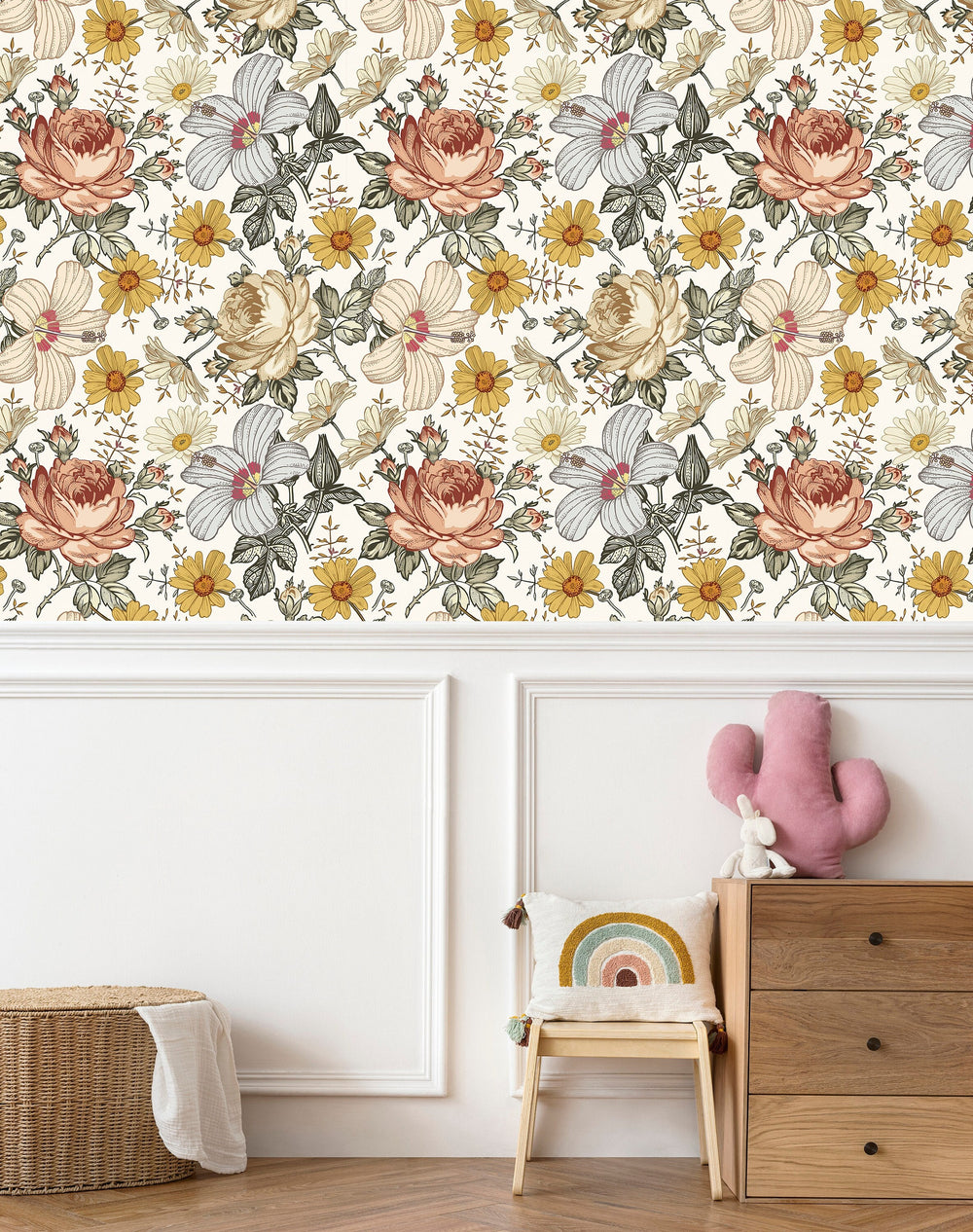 Floral wallpaper peel and stick - removable nursery room decoration by Igibee