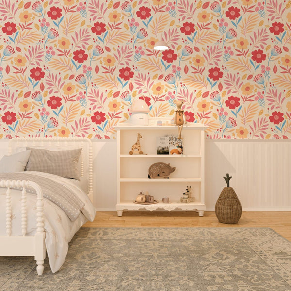 Pastel floral wallpaper mural by Igibee