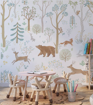 Forest Animals light wallpaper - woodland nursery design with soft colors by Igibee