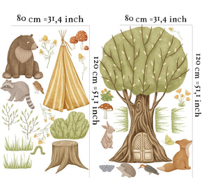Forest camp educational wall decals set with woodland animals - adventure themed nursery decor by Igibee