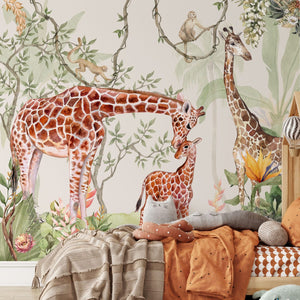 Giraffe family wallpaper detail - safari savanna scene by Igibee