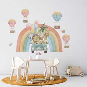 Happy Animal Trip rainbow and African animals wall decals - colorful safari nursery stickers by Igibee
