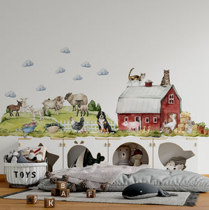 Happy farm wall stickers - cute barn animals cow pig sheep for kids nursery decor by Igibee