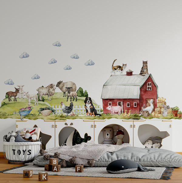 Happy farm wall stickers - cute barn animals cow pig sheep for kids nursery decor by Igibee