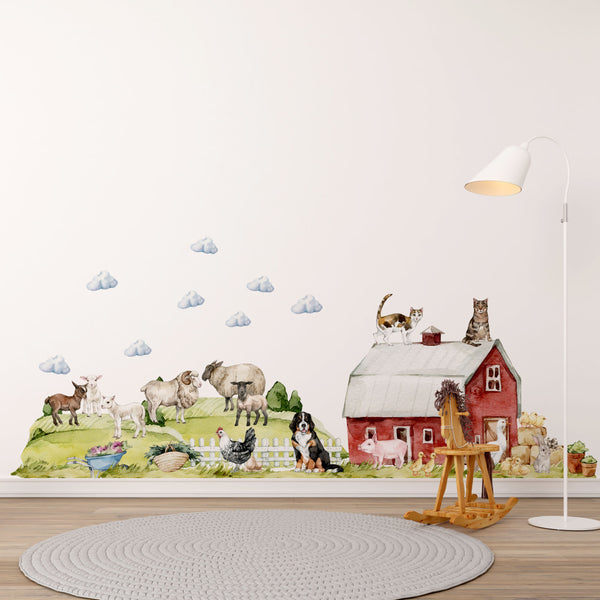 Happy farm wall stickers - colorful barnyard animals collection for kids nursery decor by Igibee