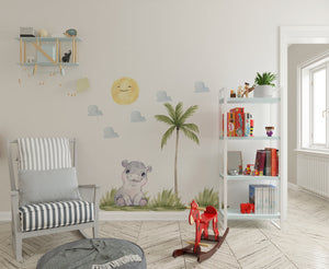 Happy Hippo African nursery wall decal under sunny sky – sweet peel and stick by Igibee

