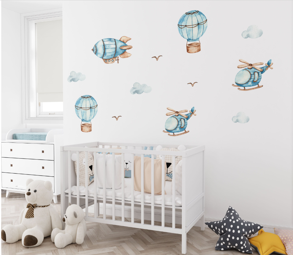 Helicopters and airships wall decal for boys room – adventure nursery decals by Igibee