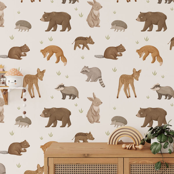 Woodland animals wallpaper mural for kids bedroom by Igibee