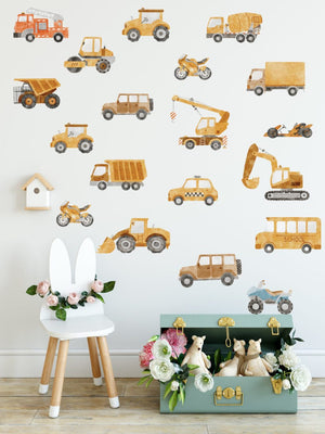 Close-up of colorful car wall sticker designs for kids room decor