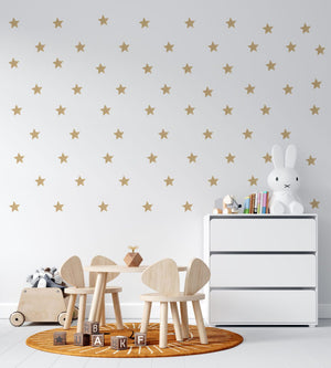 Kids room wall decals with gold stars, peel and stick