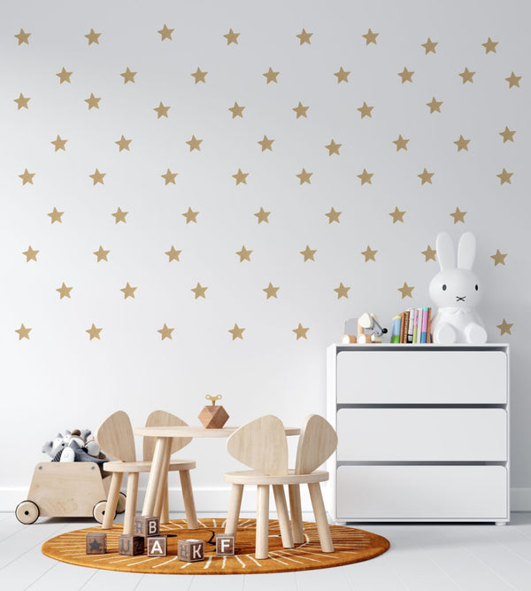 Kids room wall decals with gold stars, peel and stick