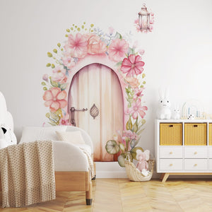 Kids room wall sticker magic door with delicate flowers