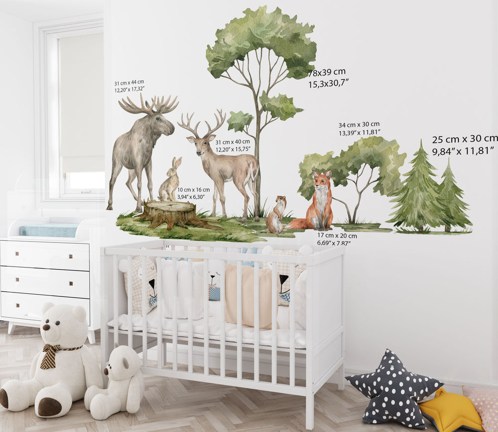 Woodland Wall Decals – Mountains, Forest Trees &amp; Animals