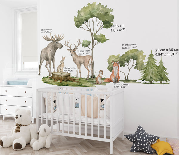 Woodland Wall Decals – Mountains, Forest Trees and animals