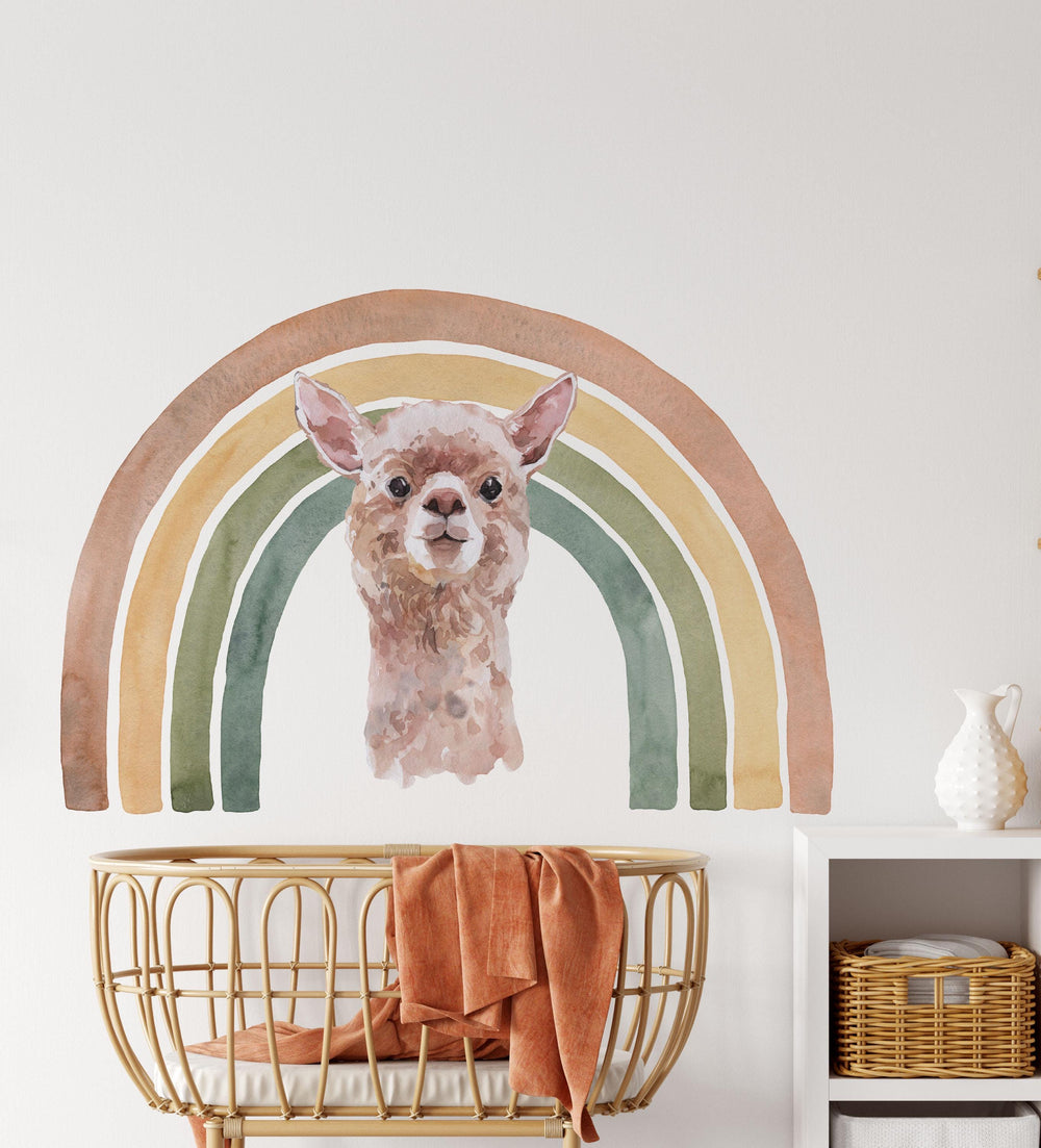 Lama with rainbow boho kids room decal - colorful peel and stick nursery decor by Igibee