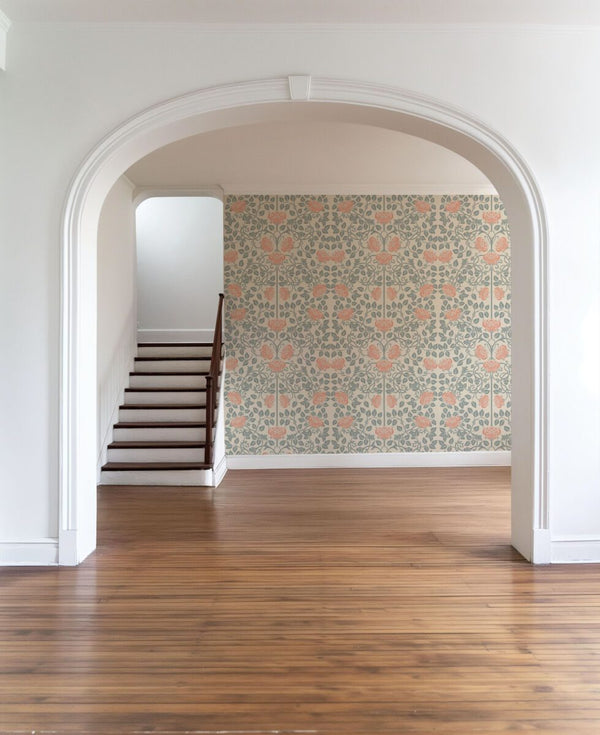 William Morris botanical rose wallpaper detail by Igibee