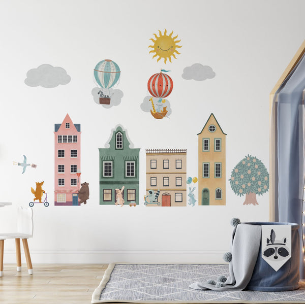 Magic Animal Town wall stickers - educational adventure decals for learning and play by Igibee