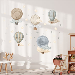 Magic balloons in the clouds wall decals - colorful adventure nursery decorations peel and stick by Igibee