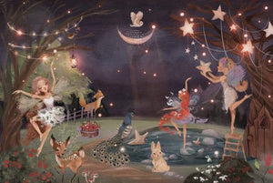 Magical fairy garden wallpaper for girls bedroom - enchanting fairies in whimsical landscape by Igibee