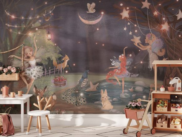 Magical fairy land wallpaper for girls bedroom - enchanting fairies design by Igibee