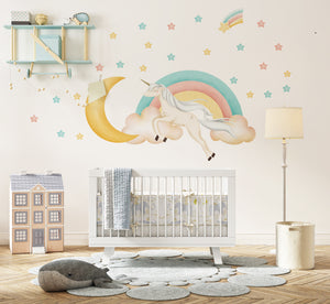 Magical unicorn rainbow wall stickers - colorful peel and stick decals for children's room by Igibee
