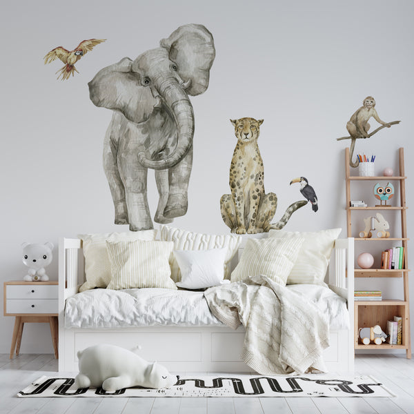 Majestic elephant wall decal from Elephant and Cheetah Great Wall Sticker collection – large safari animal sticker for kids room by Igibee