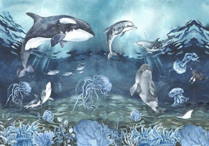 Marine Lagoon custom wallpaper with dolphins - underwater ocean scene for kids room by Igibee