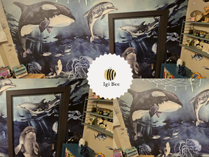 Marine lagoon custom wallpaper with dolphins - underwater scene for kids room by Igibee