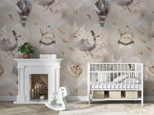 Whimsical dream animals wallpaper for kids bedroom by Igibee